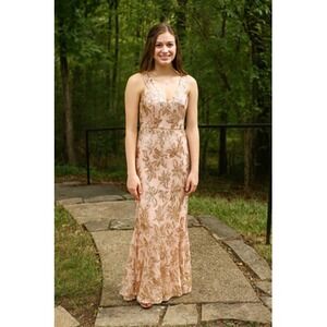 City Triangles Fairy Dress Gown Size 5/6 Pink Sequin Lace Floral V Neck‎ Mermaid